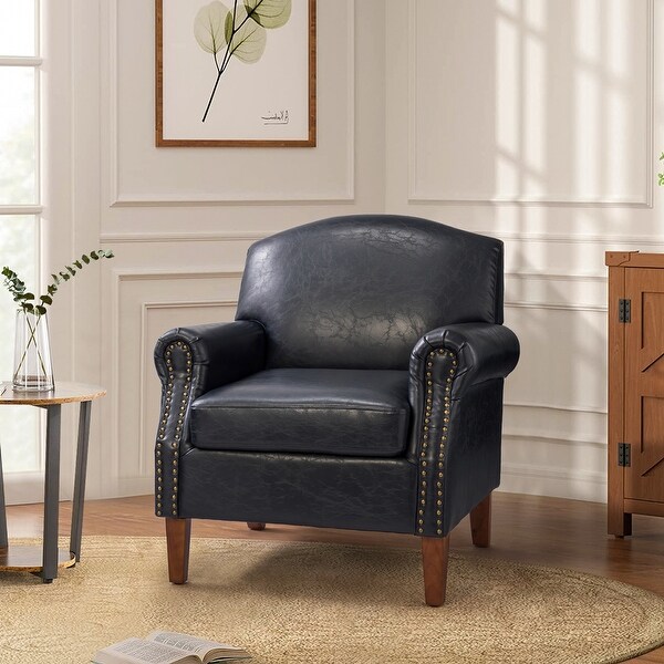 Giampiero Transitional Faux Leather Arm Chair with Nailhead Trim by HULALA HOME