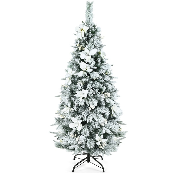 Gymax 5/6/7/8 FT Artificial Snow Flocked Pencil Christmas Tree w/