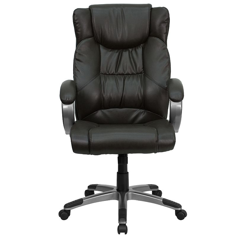 Emma and Oliver High Back Espresso LeatherSoft Ripple Swivel Office Chair - Titanium Nylon Base