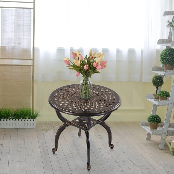 Outdoor Side Tables，Cast Aluminum Patio End Tables，AntiRust Coffee Table for Garden Patio Lawn