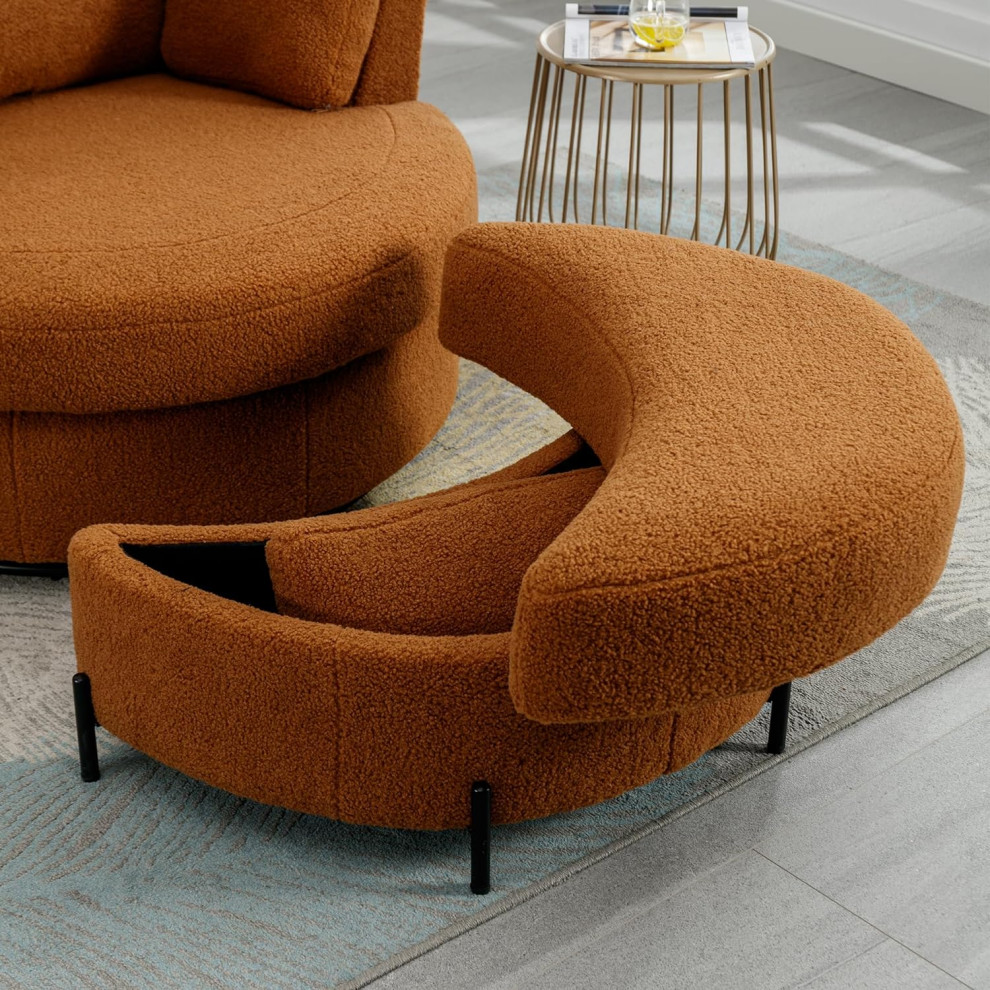 Swiveling Accent Chair  Barrel Design  ampCurved Storage Ottoman   Modern   Armchairs And Accent Chairs   by Decor Love  Houzz