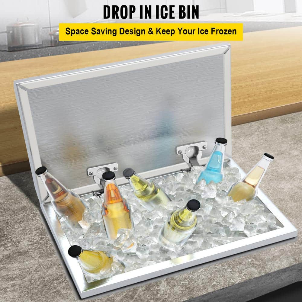 VEVOR 65.4 Qt. Bar Ice Chest with Hinged Cover 28 in. x 14 in. x 17 in. Drop in Ice Bin for Outdoor Kitchen QRSJ28X14X178AJ5IV0