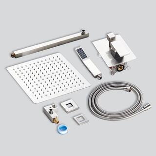 Zalerock Rainfall 1-Spray Square 10 in. Shower System Shower Head with Handheld in Brushed Nickel (Valve Included) KSA022