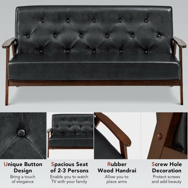 3-Seater PU Leather Upholstered Sofa Couch with Rubber Wood Legs - 63