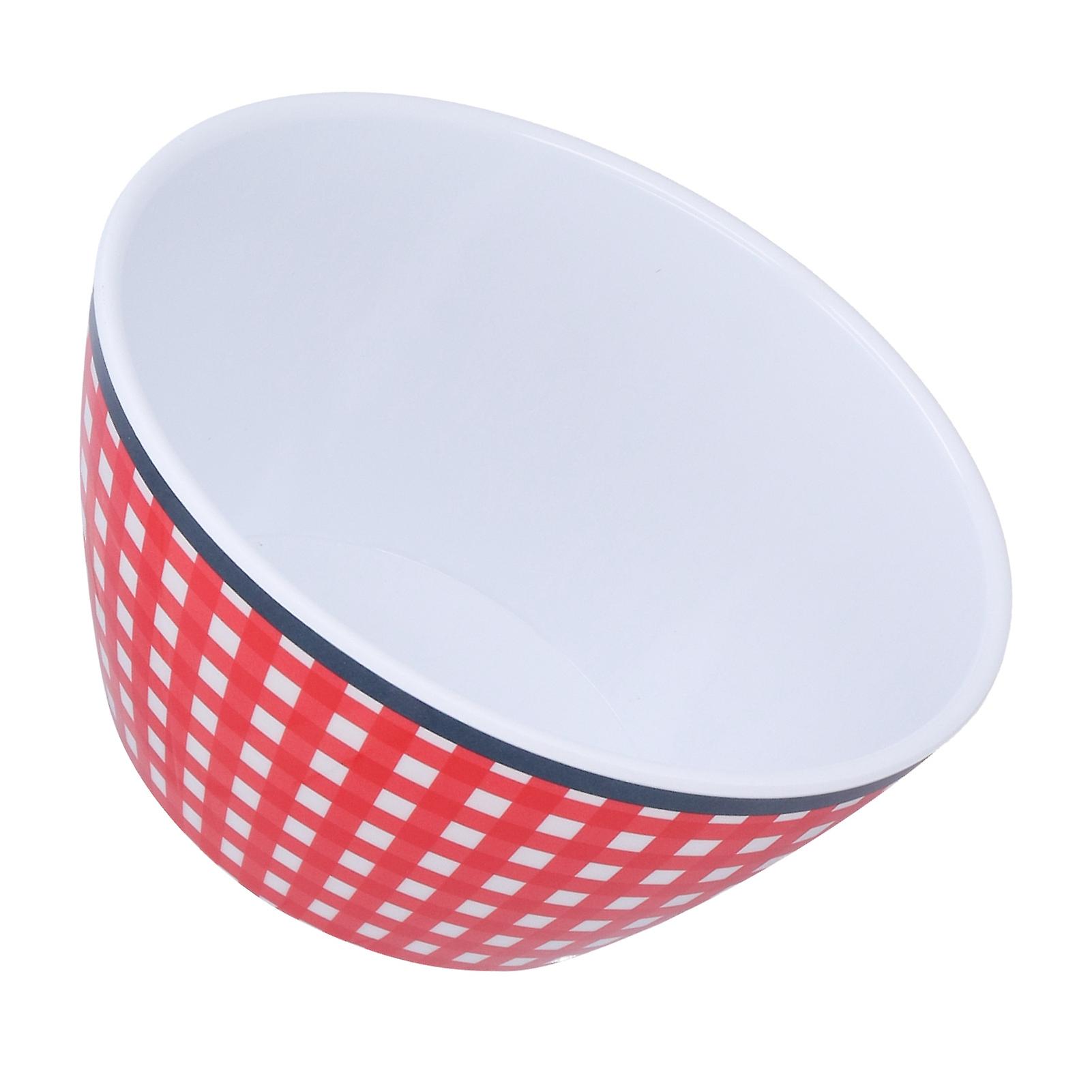 Melamine Salad Plate Dinner Fruit Plate Thickened Snack Bowl Dessert Cake Fruit Bowl for Baking Table DecorationRed Grid