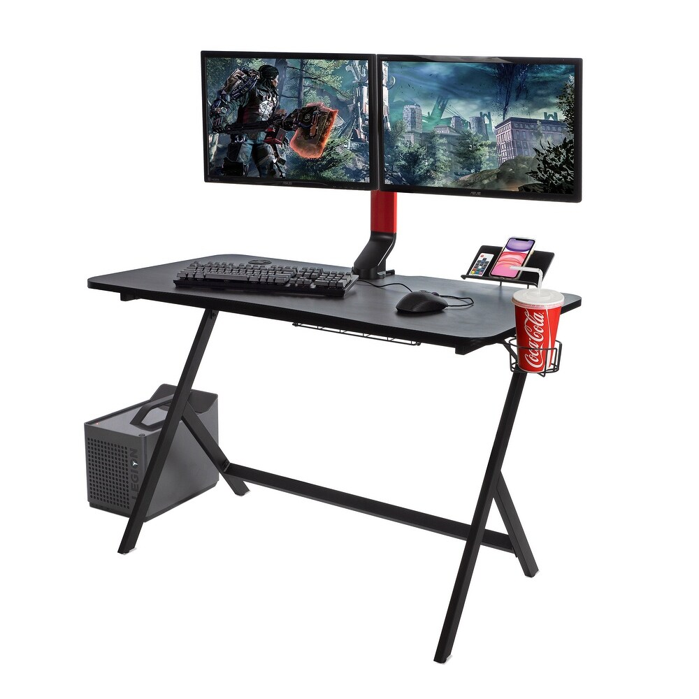 Ample Storage Workstation Desks Secretary Desks Modern Home Computer Desk with Cup Holder and Headphone Hook Gaming Desk