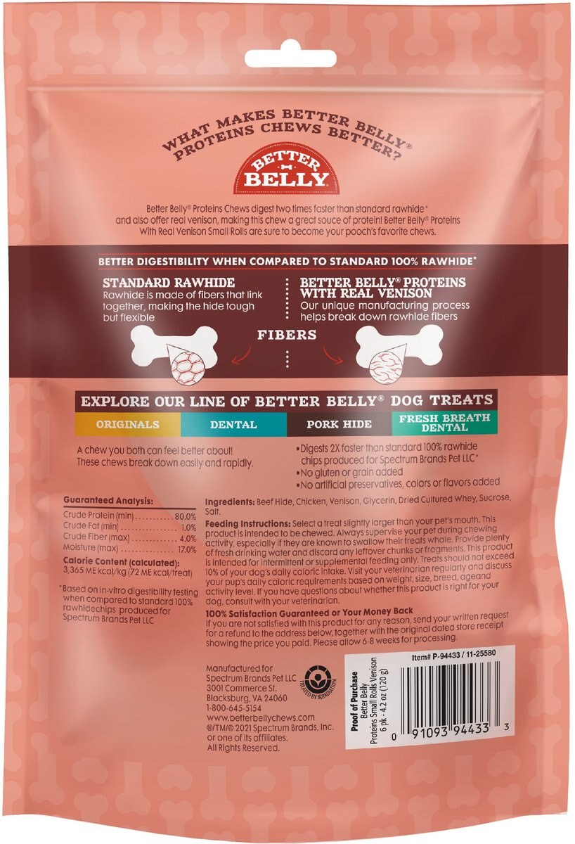 Better Belly Proteins Real Venison Flavor Rawhide Small Roll Dog Treats