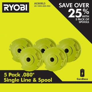 RYOBI ONE+ HP 18V Brushless 13 in. Cordless Battery String Trimmer with Extra 5-Pack of Spools 4.0 Ah Battery and Charger P20120-AC5