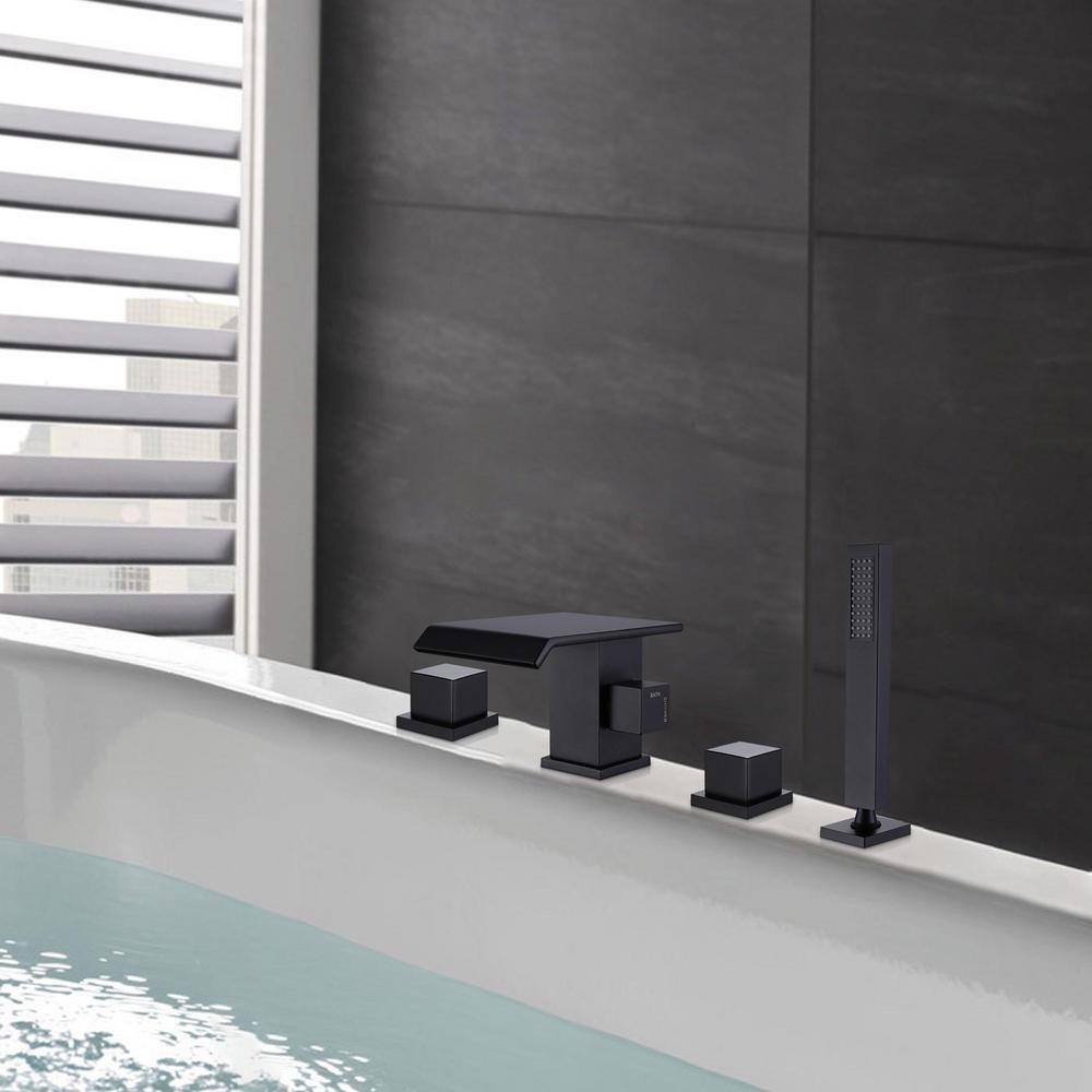 matrix decor Double-Handle Deck Mount Roman Tub Faucet with Hand Shower in Matte Black MD-RBBF65009MB