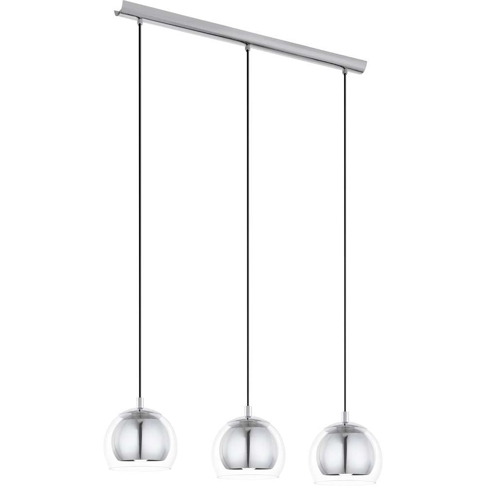 Eglo 94593 Rocamar Polished Chrome & Clear Glass Dome Shades Modern 3 Lamp Bar Pendant