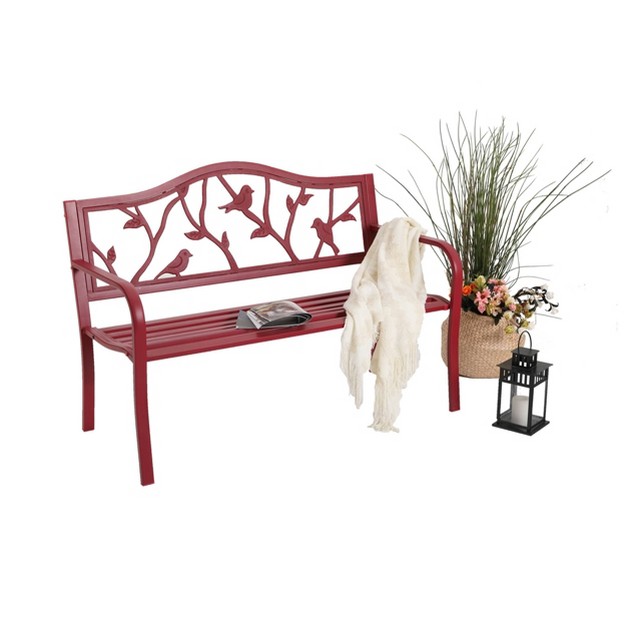 Metal Patio Bench With Steel Frame Red Captiva Designs