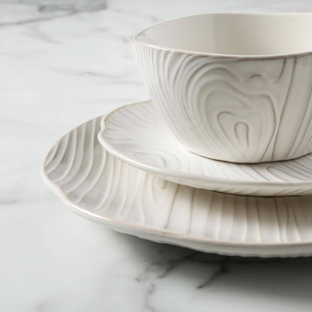 MARTHA STEWART Faux Bois 12-Piece Stoneware Dinnerware Set in White 985118778M