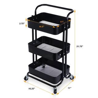 Kahomvis 3-Tier Metal Storage Rolling Utility Cart Heavy Duty Craft Cart with Wheels and Handle in Black Mile-LKD0-4RPY