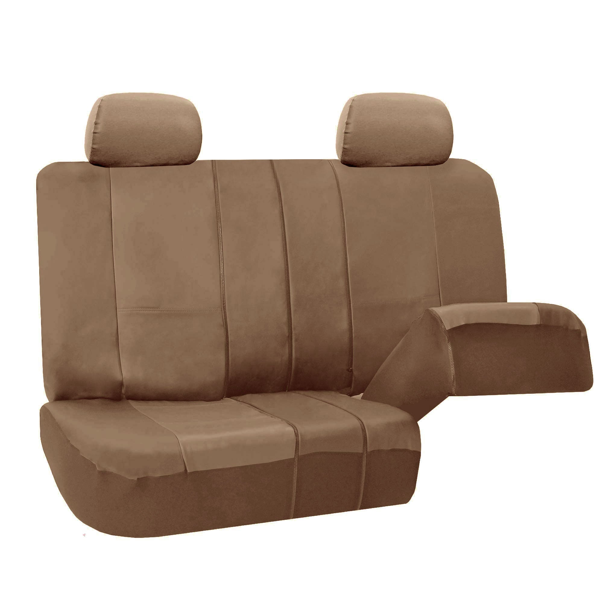 FH Group Faux Leather Airbag Compatible and Split Bench Car Seat Covers， Full Set， Tan