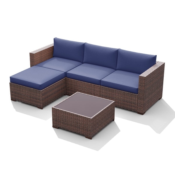 5piece Outdoor Wicker Sectional Sofa Set with Cushions