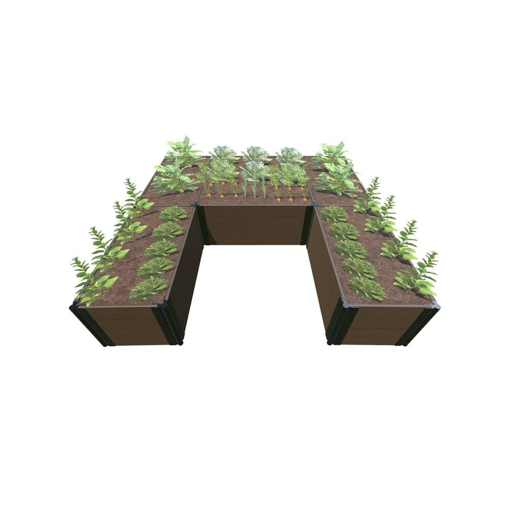 Frame It All Uptown Brown Composite  ft.Walk-In U-Shape Ft. Bragg ft. - 8 ft. x 8 ft. x 22 in. Raised Garden Bed - 1 in. Profile 800004123