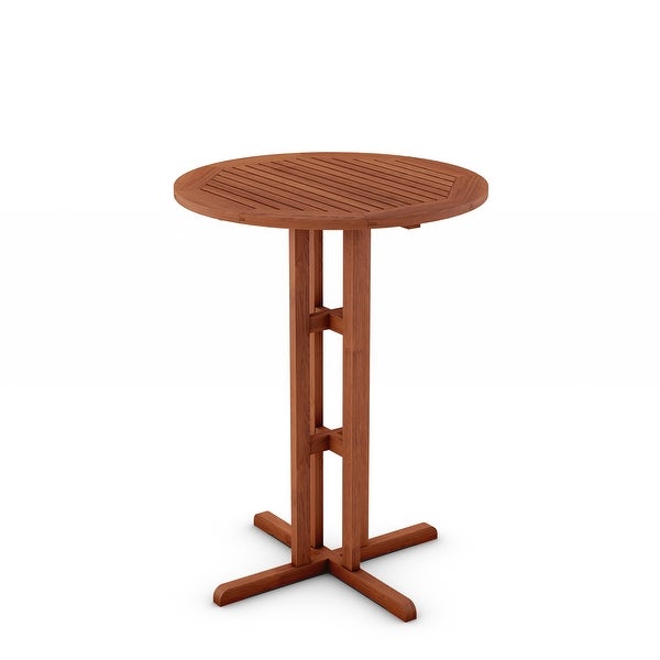 Ibiza 1-Piece Patio Round Bar Table Eucalyptus Wood Ideal for Outdoors and Indoors， Brown