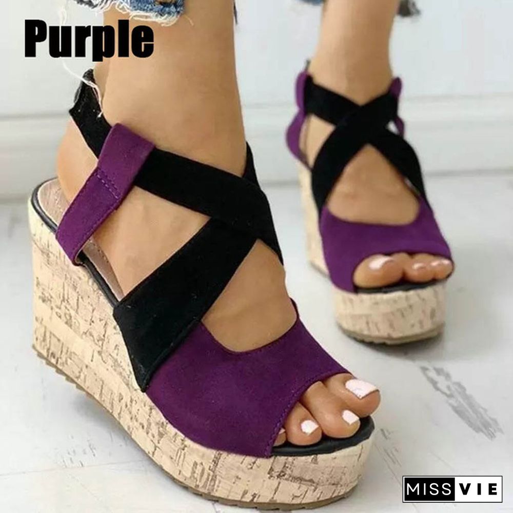 Summer New Fashion Sandals Women Wedge Heel Platform Shoes Cross Strap Sandals Retro Shoes Plus Size 35-43