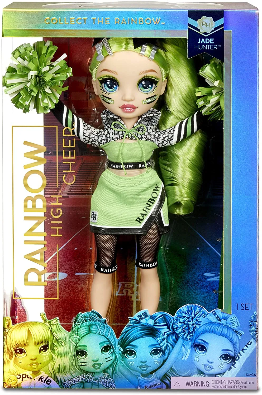 Rainbow High Cheer Jade Hunter Cheerleader Fashion Doll， 2 Pom