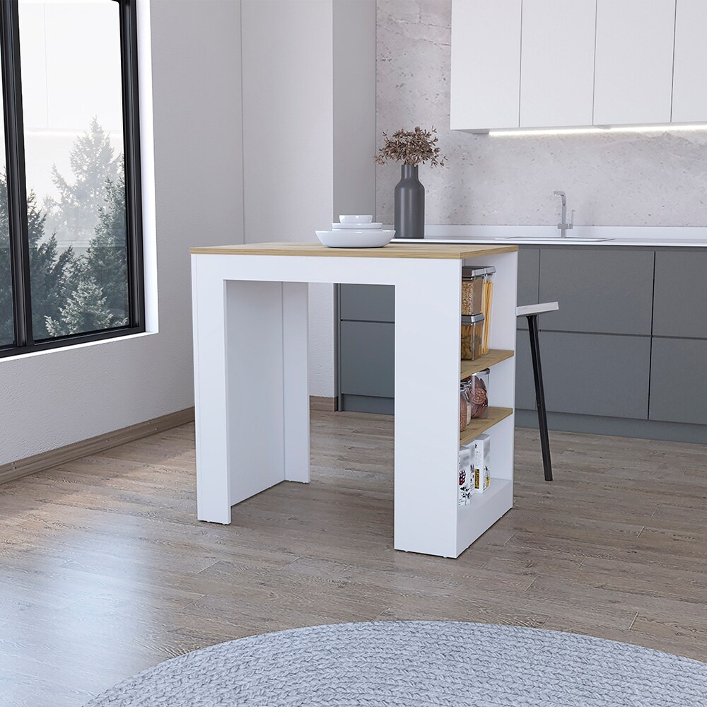 Arched Kitchen Island Table w/ 3 Side Shelves   Spice Storage Cabinet  Livingroom Microwave Stand Coffee Tables End Table  White