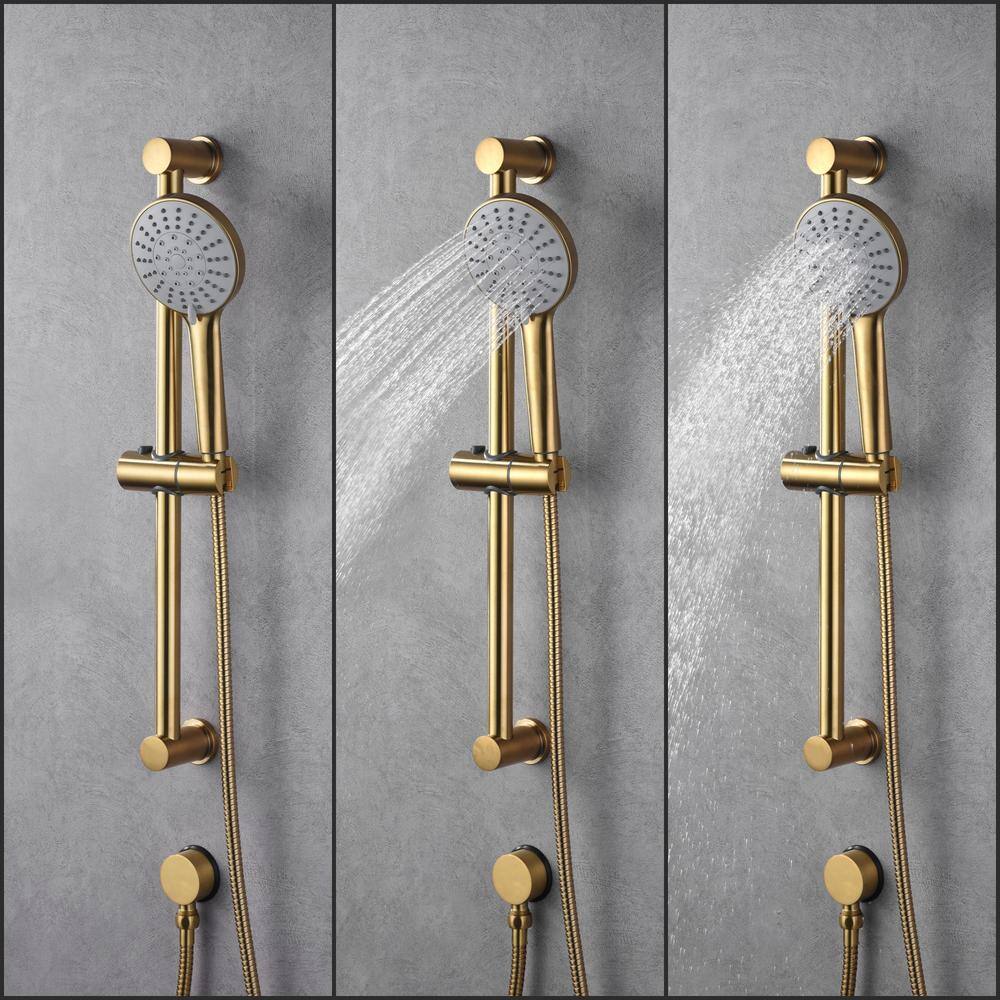 Ultra Faucets Kree 5-Spray Round High Pressure Multifunction Wall Bar Shower Kit with Hand Shower in Brushed Gold UF78308-7R