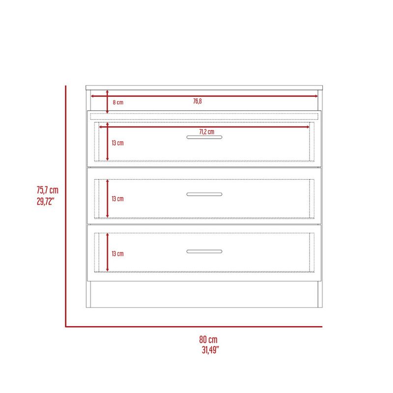 DEPOT E-SHOP Zurich Three Drawers Dresser， Metal Hardware， Superior Top， Light Gray / White