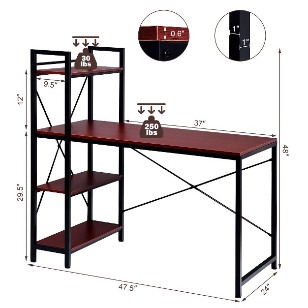 Costway 47 5 x27 x27 Compact Computer Desk With 4 tier Storage Bookshelves For Home Office