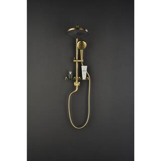 Flynama 4-Spray Patterns Wall Mount 10 in. Handheld Shower Head with 1.8 GPM Hand Shower Adjustable Slide Bar Soap Dish in Gold J-X-W928100977