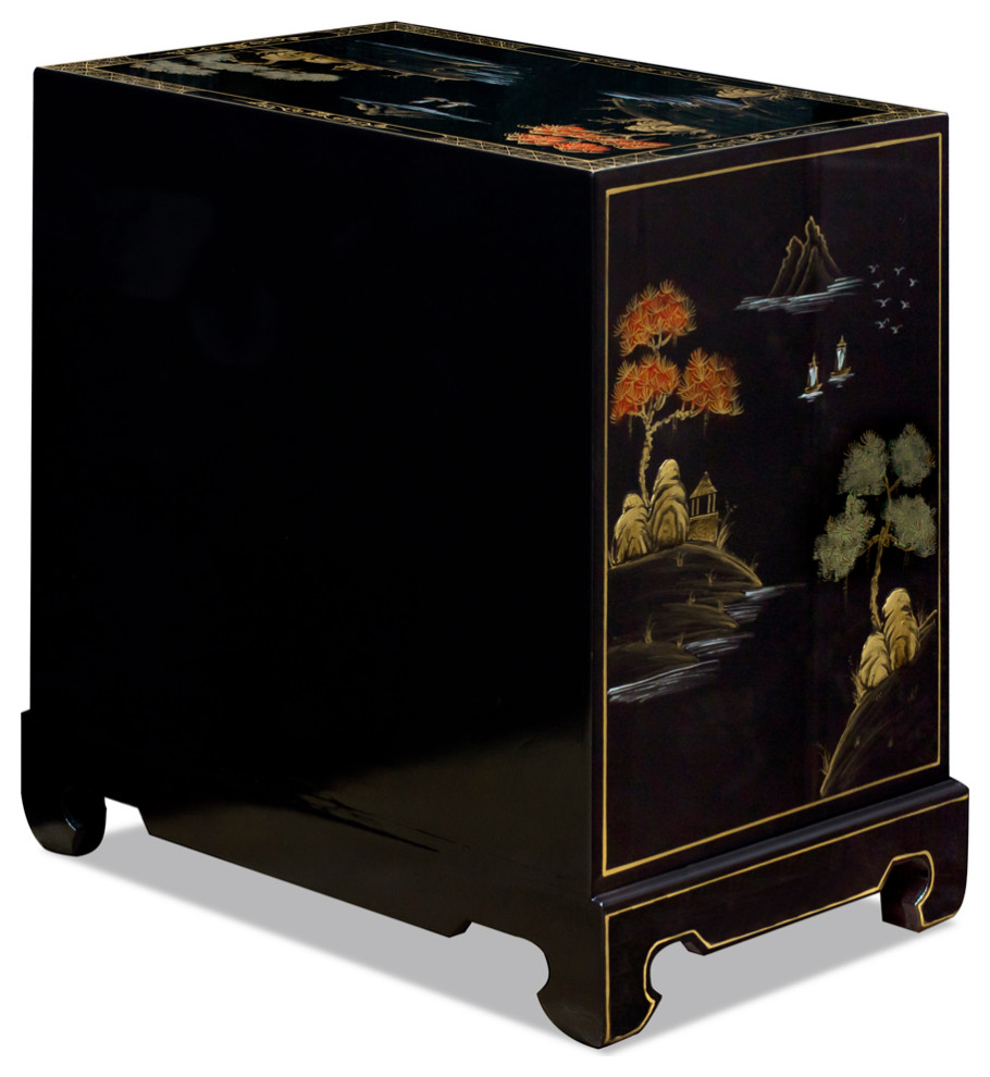 Black Lacquer Chinoiserie Scenery Motif Oriental Chest   Asian   Accent Chests And Cabinets   by China Furniture and Arts  Houzz