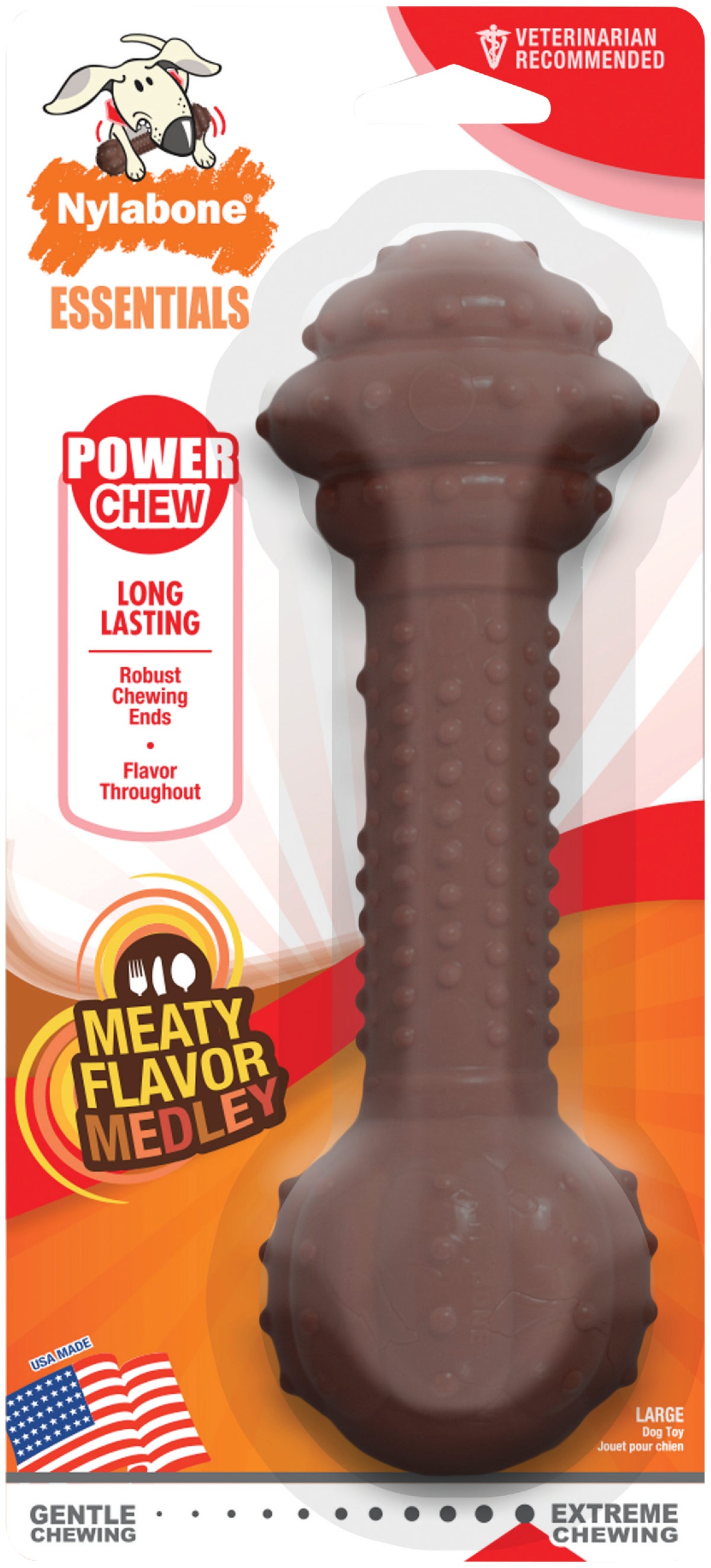 Nylabone Essentials Power Chew Barbell Dog Toy Large Brown