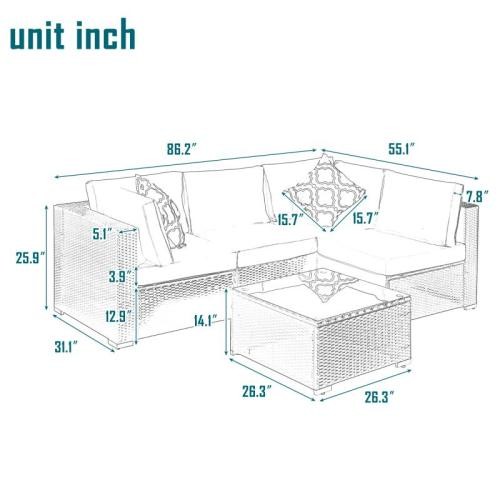 Outdoor Garden Patio Furniture 5 Piece PE Rattan W...