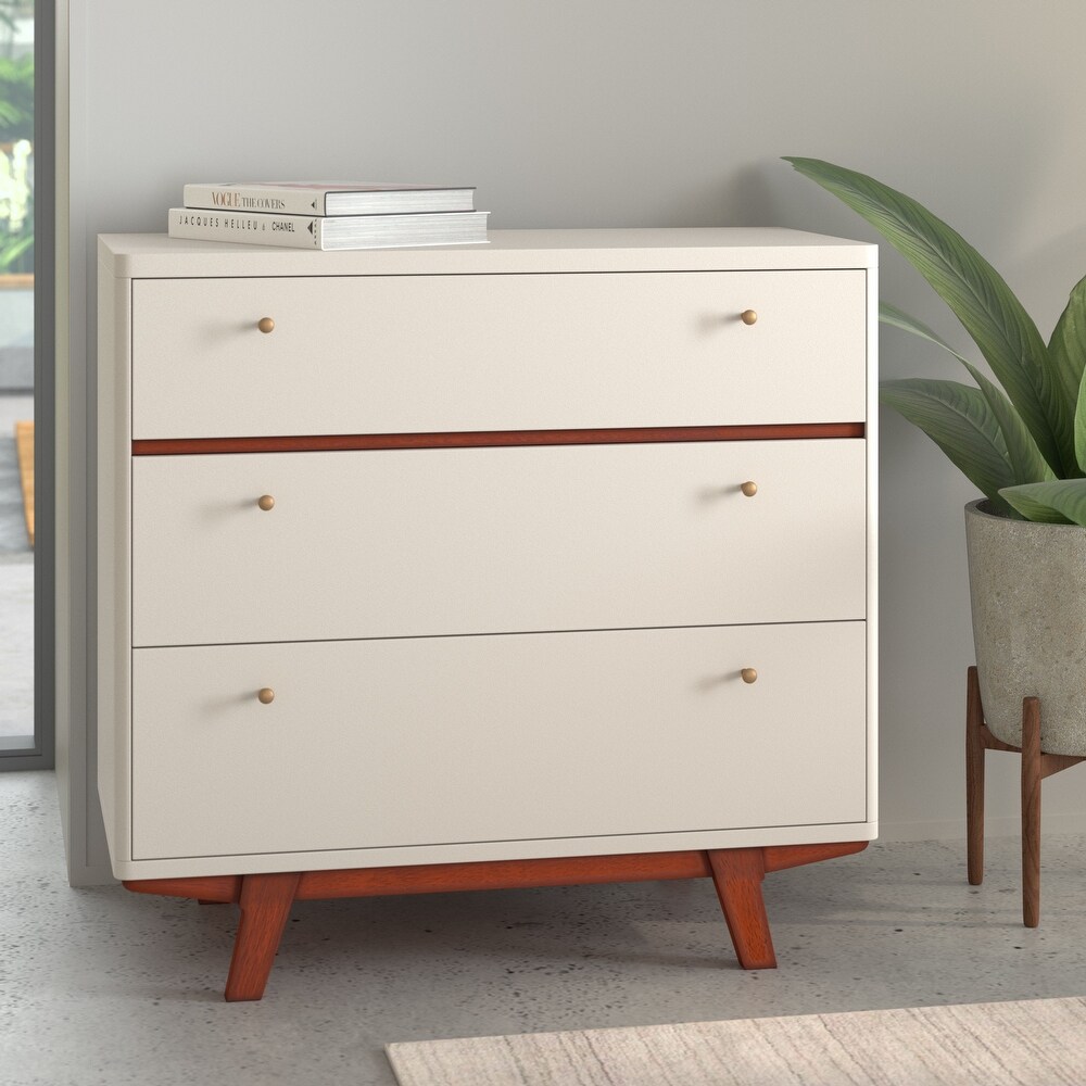 Alpine Furniture Dakota 3 Drawer Small Wood Chest in White