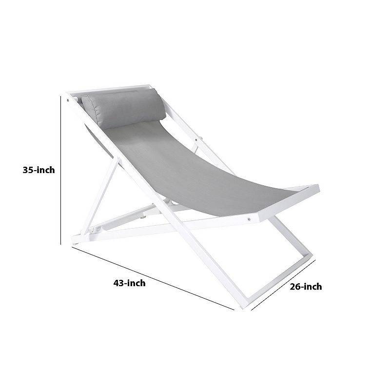 Textilene Upholstered Deck Chair with Padded Headrest， White