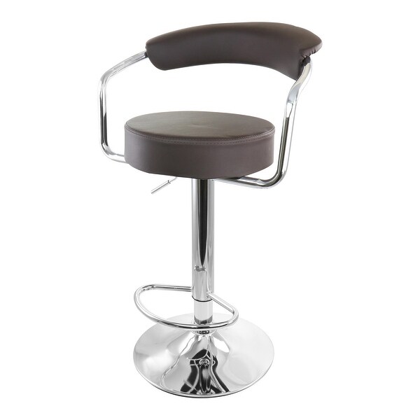 Elama 2 Piece Faux Leather Retro Adjustable Bar Stool in Brown with Chrome Handles and Base