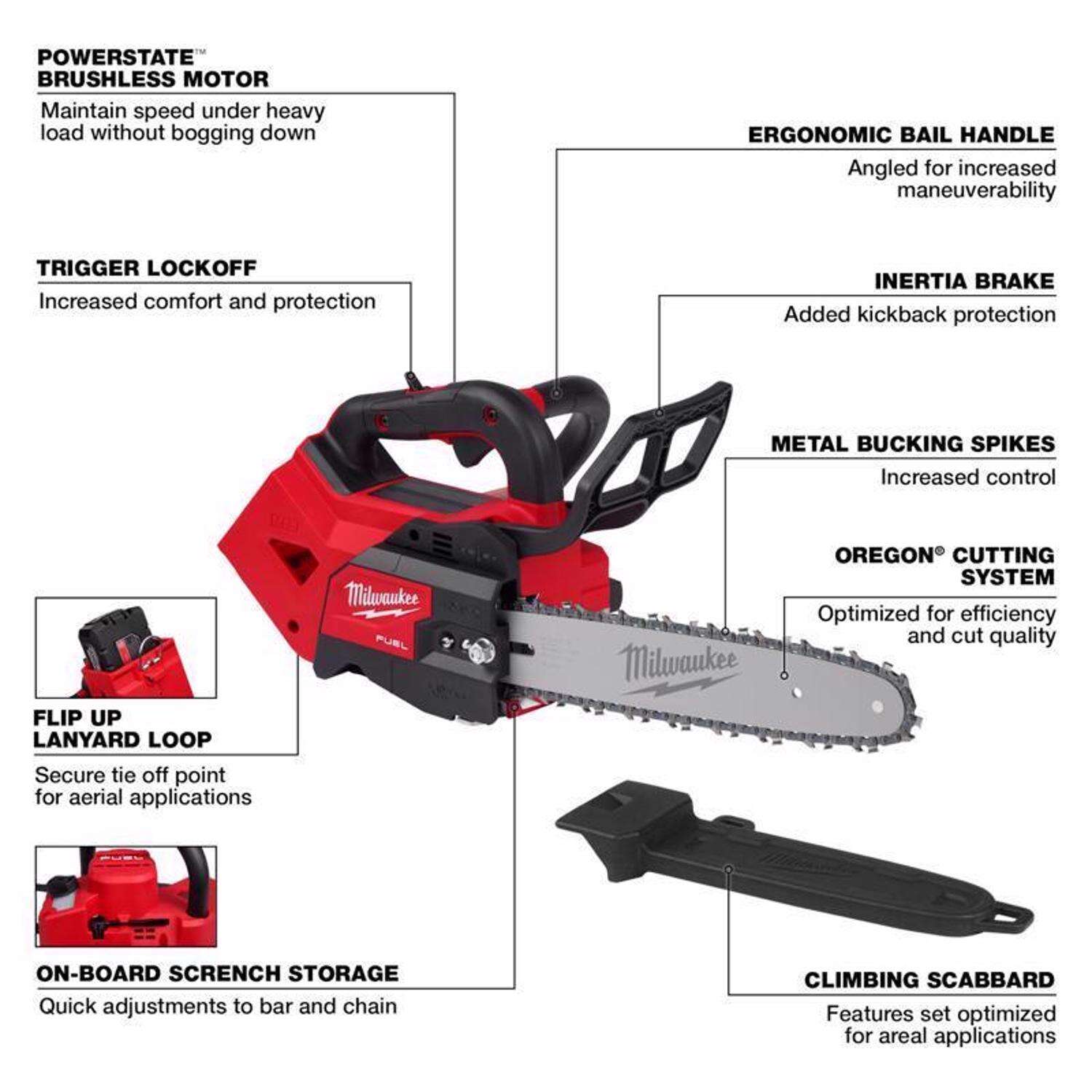 MW M18 FUEL 2826-20C 12 in. 40 cc 18 V Battery Chainsaw Tool Only