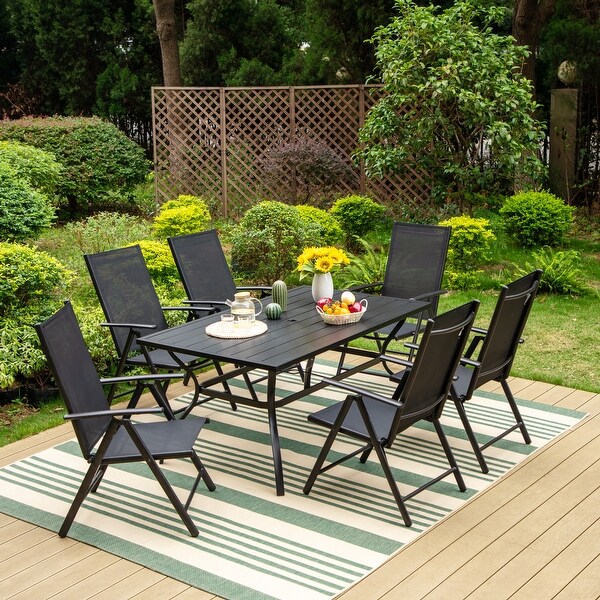 Outdoor 5/7Piece Patio Dining Set，7positon Reclining Folding Sling Chair and ECoating Metal Steel Table