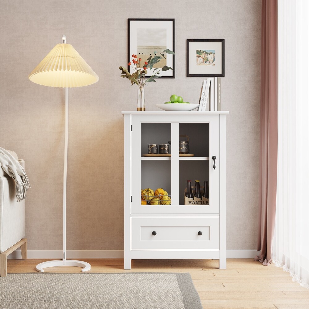 storage cabinet with glass doors and unique bell handle