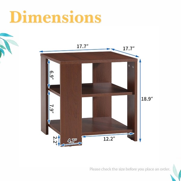 3-Tier End Table w/ Storage Shelf， Wood Side Table， Small Coffee Table - 17.7“