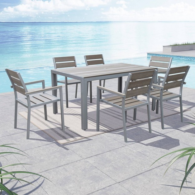 Gallant 7pc Rectangle Metal Patio Dining Set Sun Bleached Gray Corliving