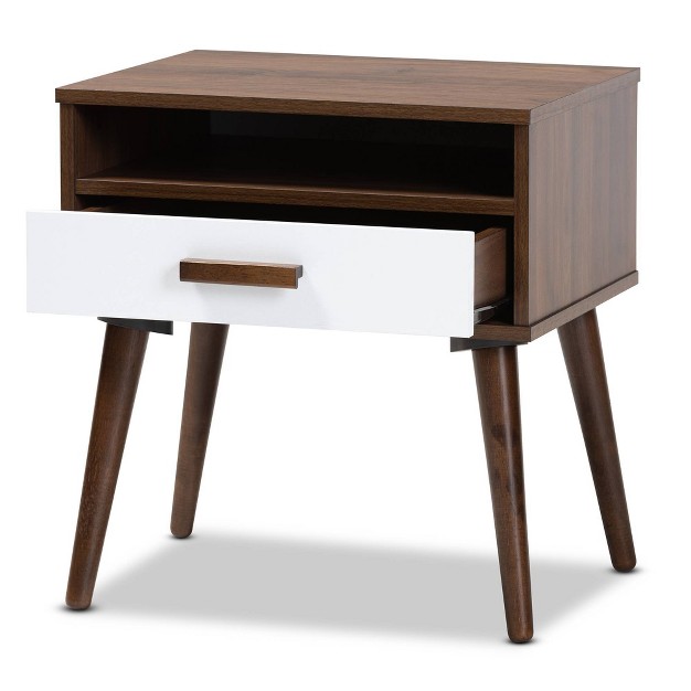 Quinn 1 Drawer Wood End Table Walnut white Baxton Studio