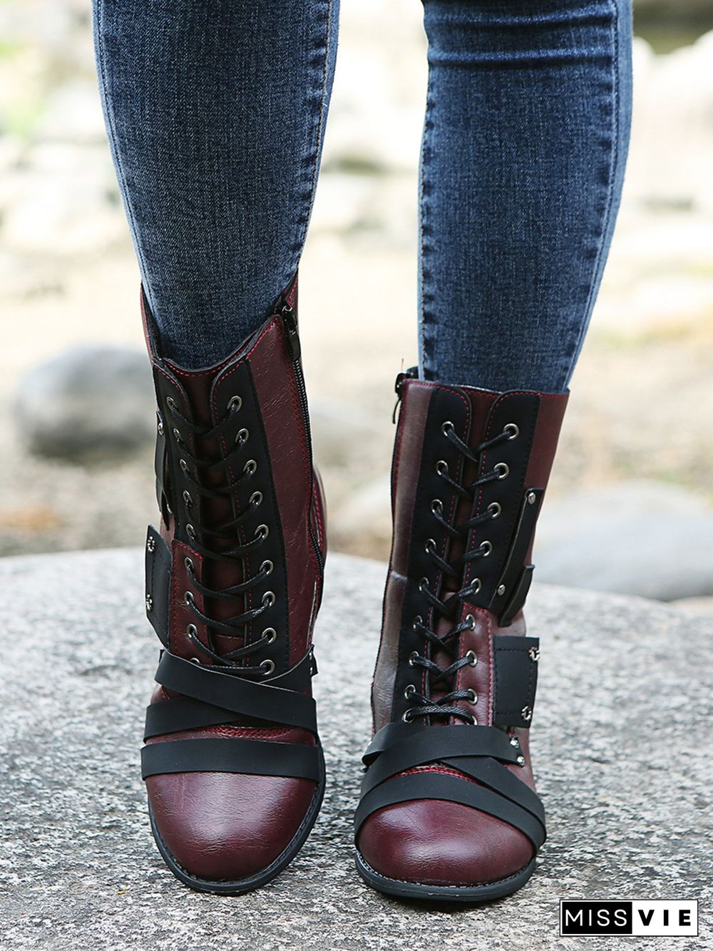 Women's Retro Comfy Chunky-heel Lace-up Riding Riding Boots