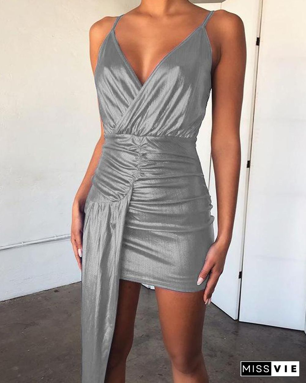 Spaghetti Strap Ruched Bodycon Dress