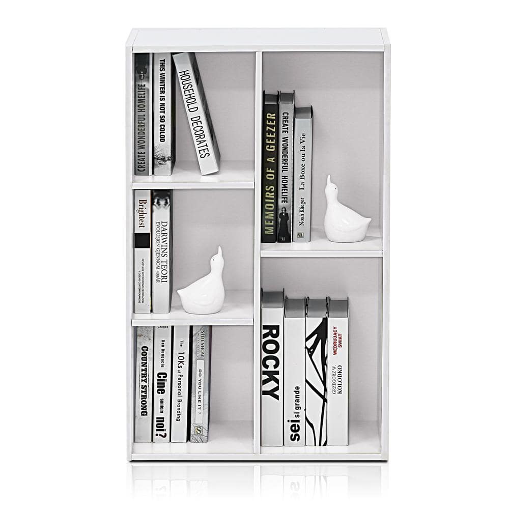 Furinno Tropika 31.5 in. White Faux Wood 5-shelf Standard Bookcase with Storage 11069WH