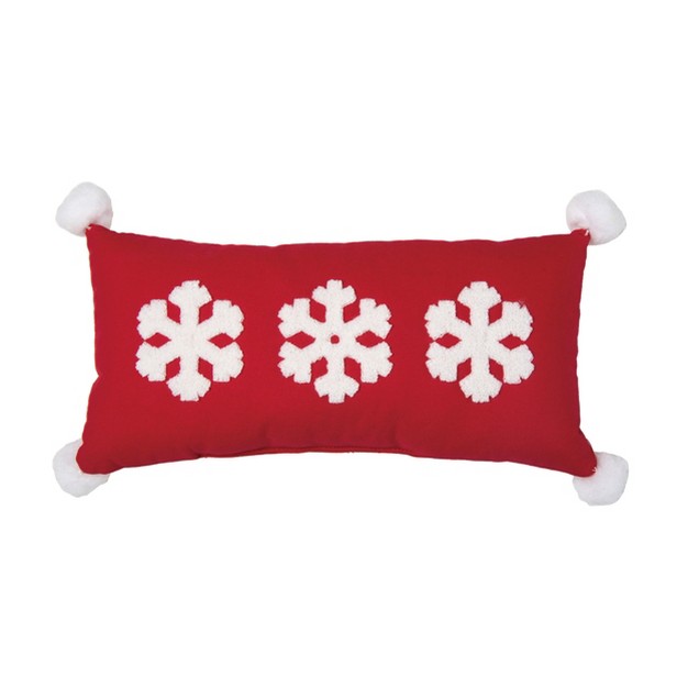 Transpac Polyester 16 In Multicolored Christmas Embroidered And Snowflake Lumbar Pillow