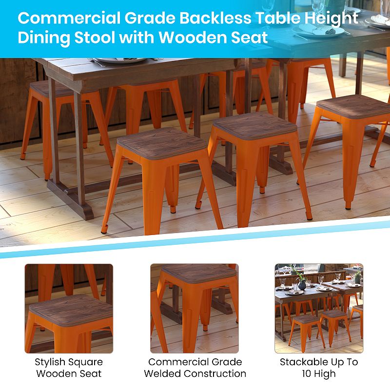 Flash Furniture Kai Orange Backless Table Height Stool 4-piece Set