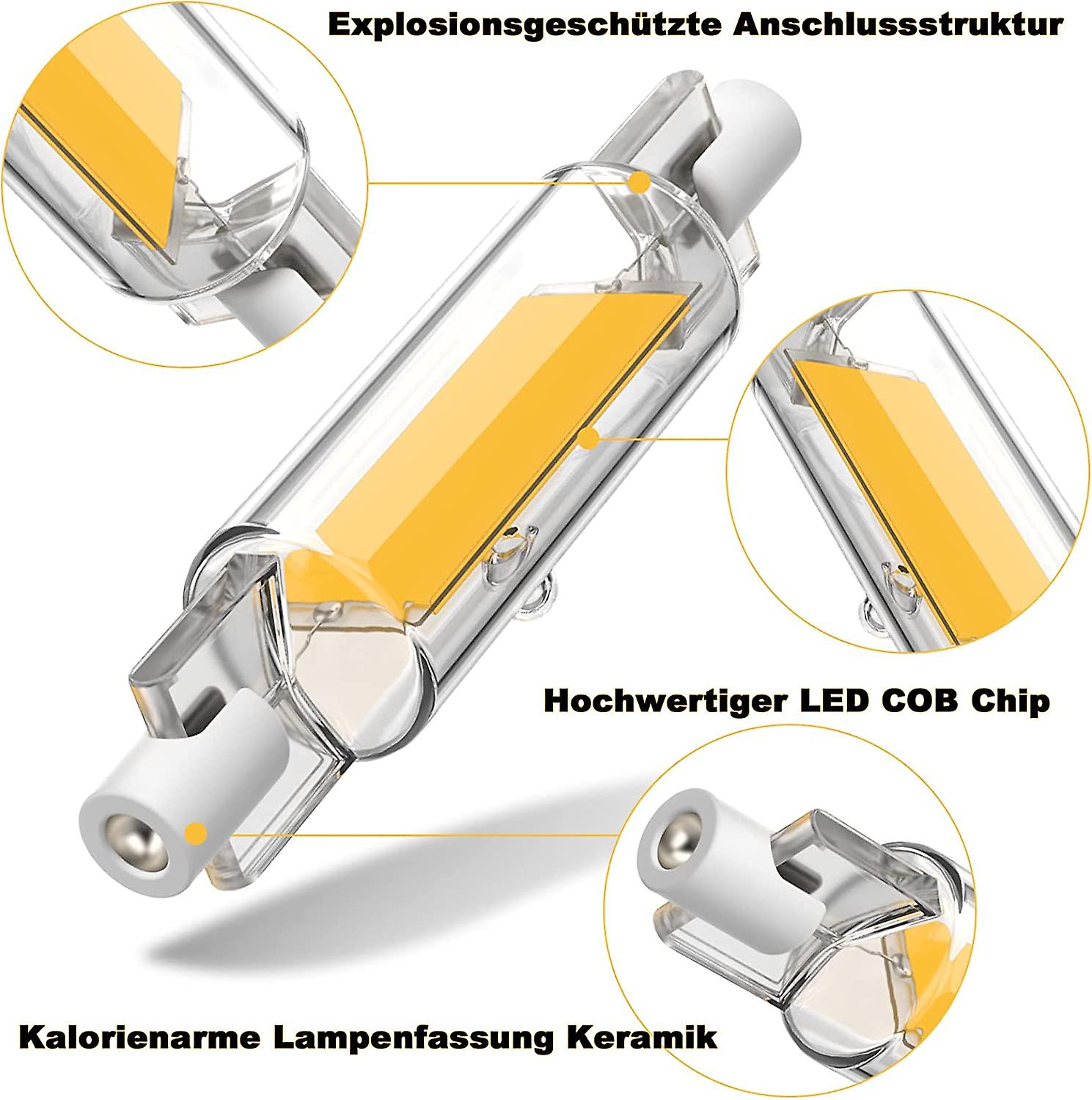 20w R7s Led Bulbs 118mm Dimmable，3000k Warm White， Double Ended 2000lm Cob Bulbs，360 Beam Lighting，ac 220-240v，pack Of 2