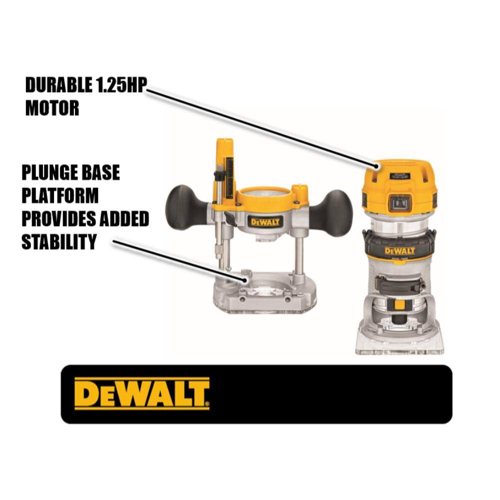 DW 7 Amp Corded 1-14 Horsepower Compact Router with Plunge Base and Bag DWP611PK