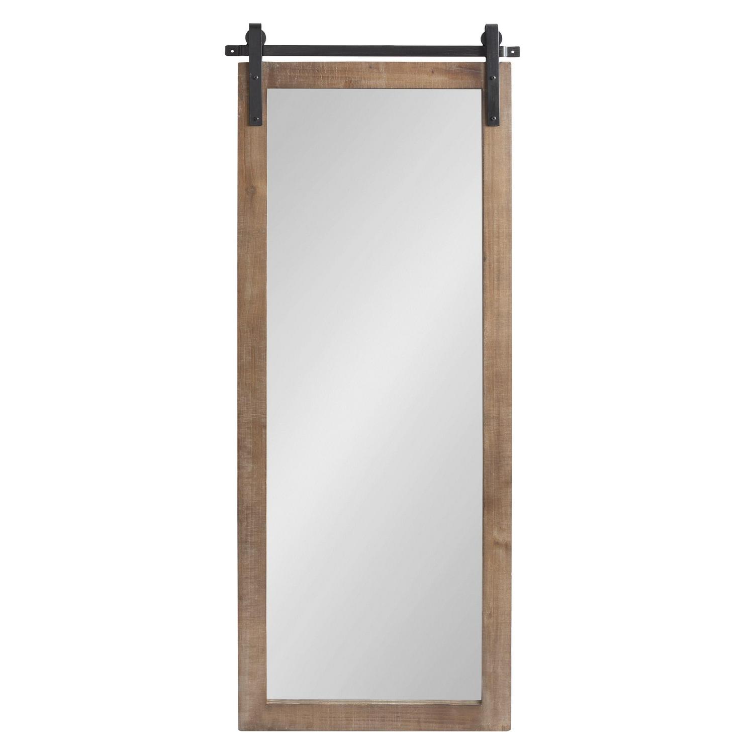 Kate and Laurel Cates Farmhouse Wood Framed Wall Mirror， 18 x 50， Rustic Brown， Barn Door-Inspired Rustic Mirrors for Wall