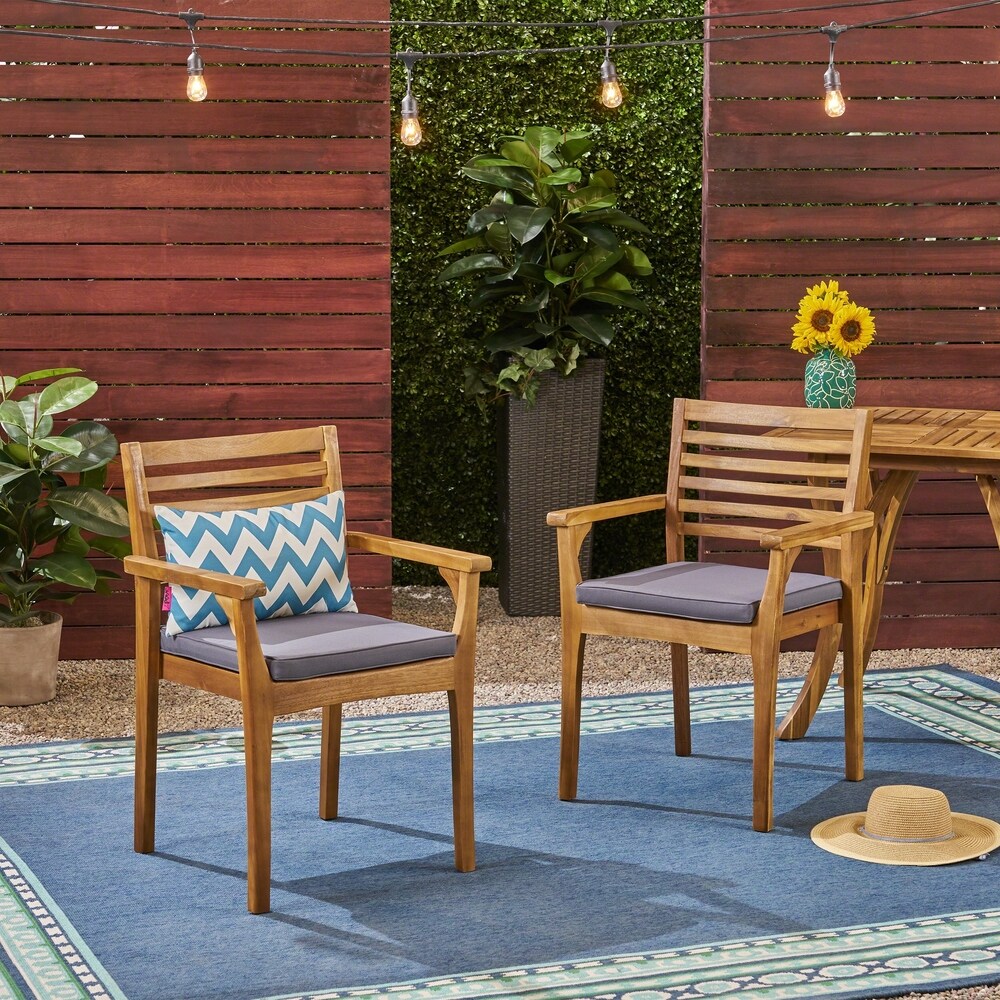 Emerson Outdoor Acacia Wood Dining Chairs with Cushion (Set of 2) by Christopher Knight Home