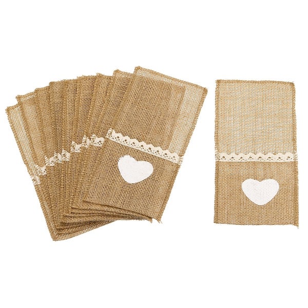 20Pcs Burlap Lace Utensil Holders Knife Fork Bag Cutlery Pouch for Wedding Party - Light Brown